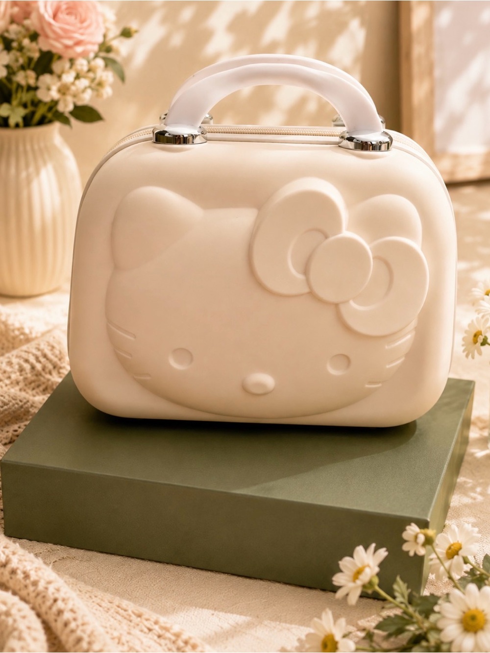Hello Kitty Cream Embossed Top-Handle Cosmetic Case